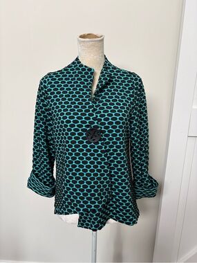 IC collection by Connie K artsy Lagenlook textured bubble jacket aqua black L